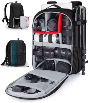 BAGSMART Camera Backpack, Expandable DSLR SLR Camera Bags for Photographers, Photography Travel Backpack with 15.6" Laptop Compartment, Rain Cover & Tripod Holder, Black