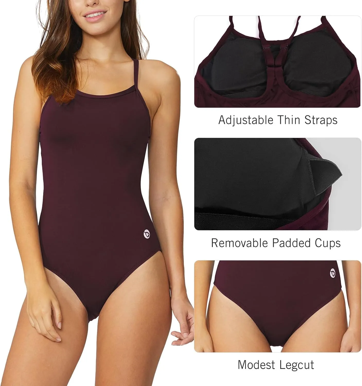 baleaf Women's Athletic Training Adjustable Strap One Piece Swimsuit