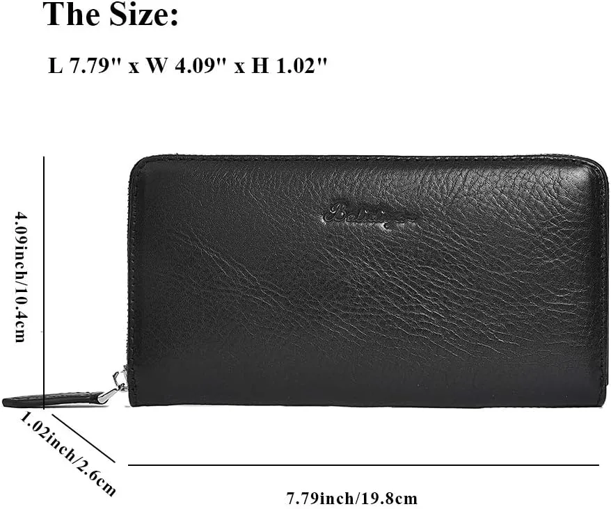 BALIDIYA Men Clutch Purse Genuine Leather Wallets Wristlet Slim Bags Card Holder Organizer Handbags, Black-small