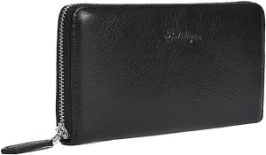 BALIDIYA Men Clutch Purse Genuine Leather Wallets Wristlet Slim Bags Card Holder Organizer Handbags, Black-small