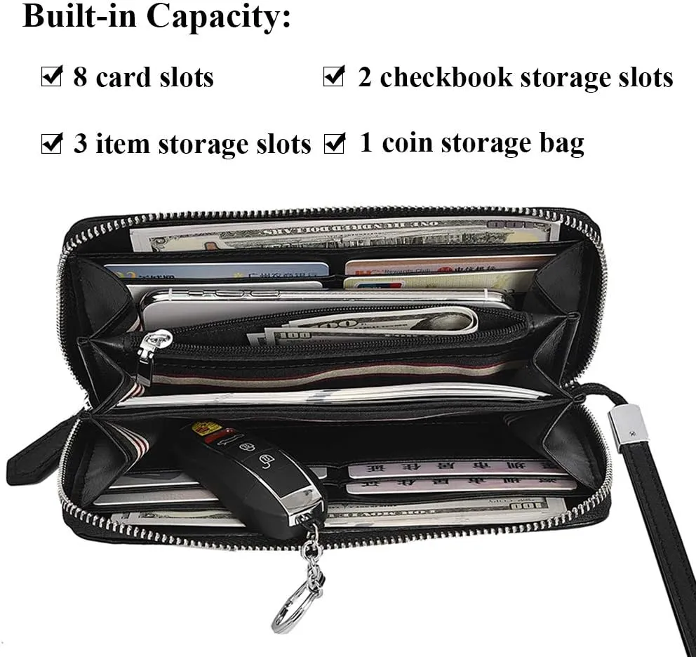 BALIDIYA Men Clutch Purse Genuine Leather Wallets Wristlet Slim Bags Card Holder Organizer Handbags, Black-small