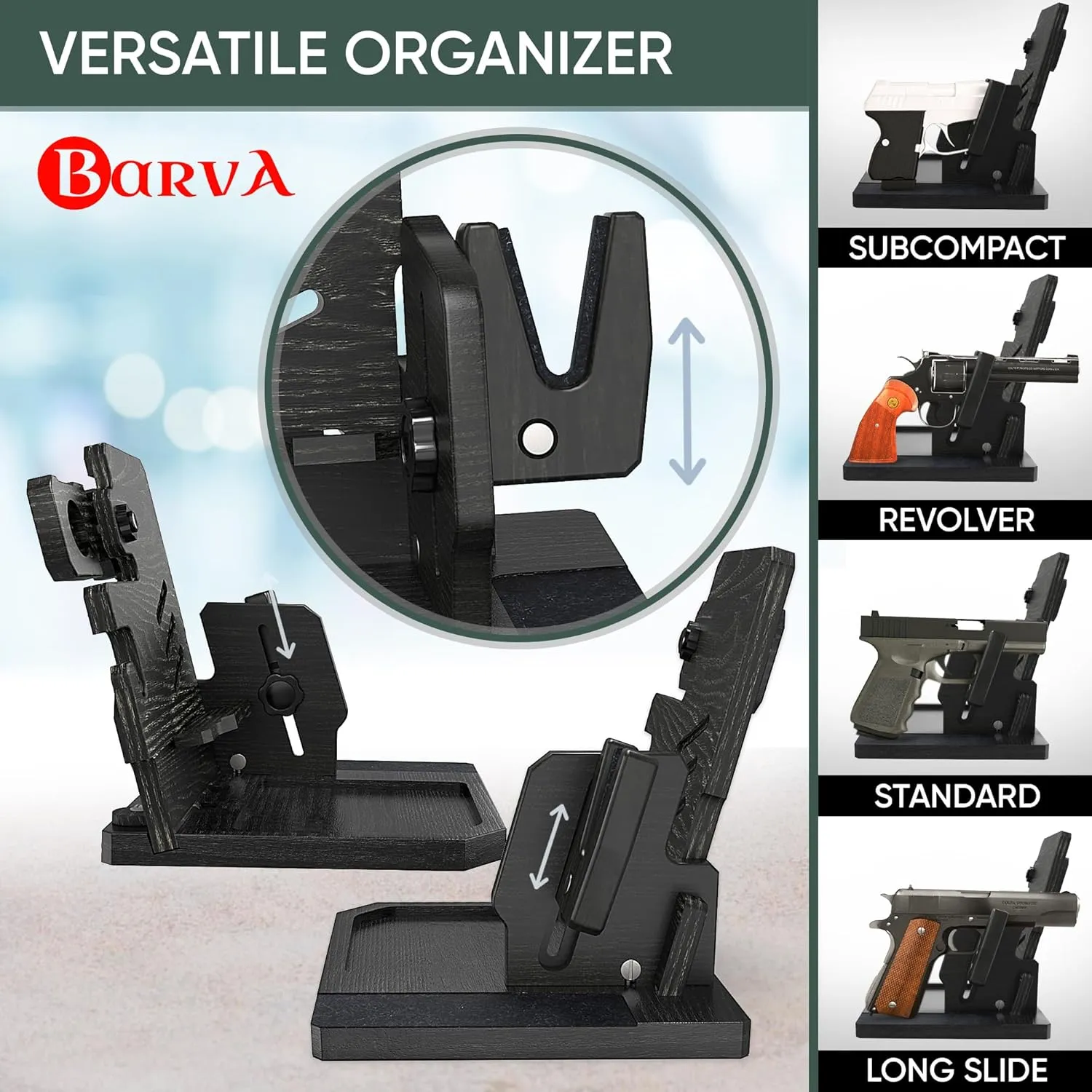 BarvA Phone Docking Station with Patented Adaptive Wood Gun Rack | Night Stand Smart Watch & Phone Stand | Charging Station Desk Organizer | Gun Accessories Storage and Organization