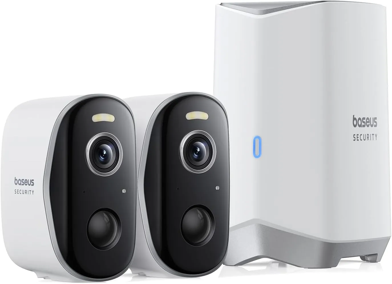 Baseus Non Subscription Security Camera, N1 2-Cam Kit with 2K Clarity, No Monthly Fee, 16TB Expandable Local Storage, 210-Day Battery Life, Spotlight & Alarm, Works with Alexa/Google Home, Light Grey