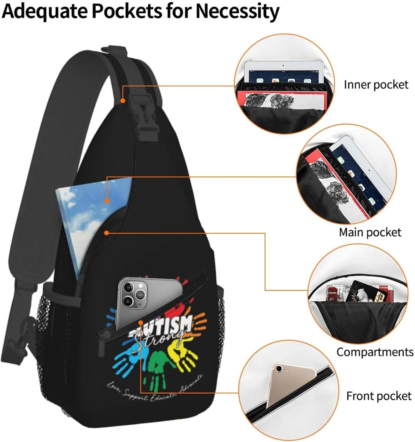 Be Anything Be Kind Autism Awareness Crossbody Bag Adjustable Sling Bag Casual Chest Bags Travel Shoulder Backpack