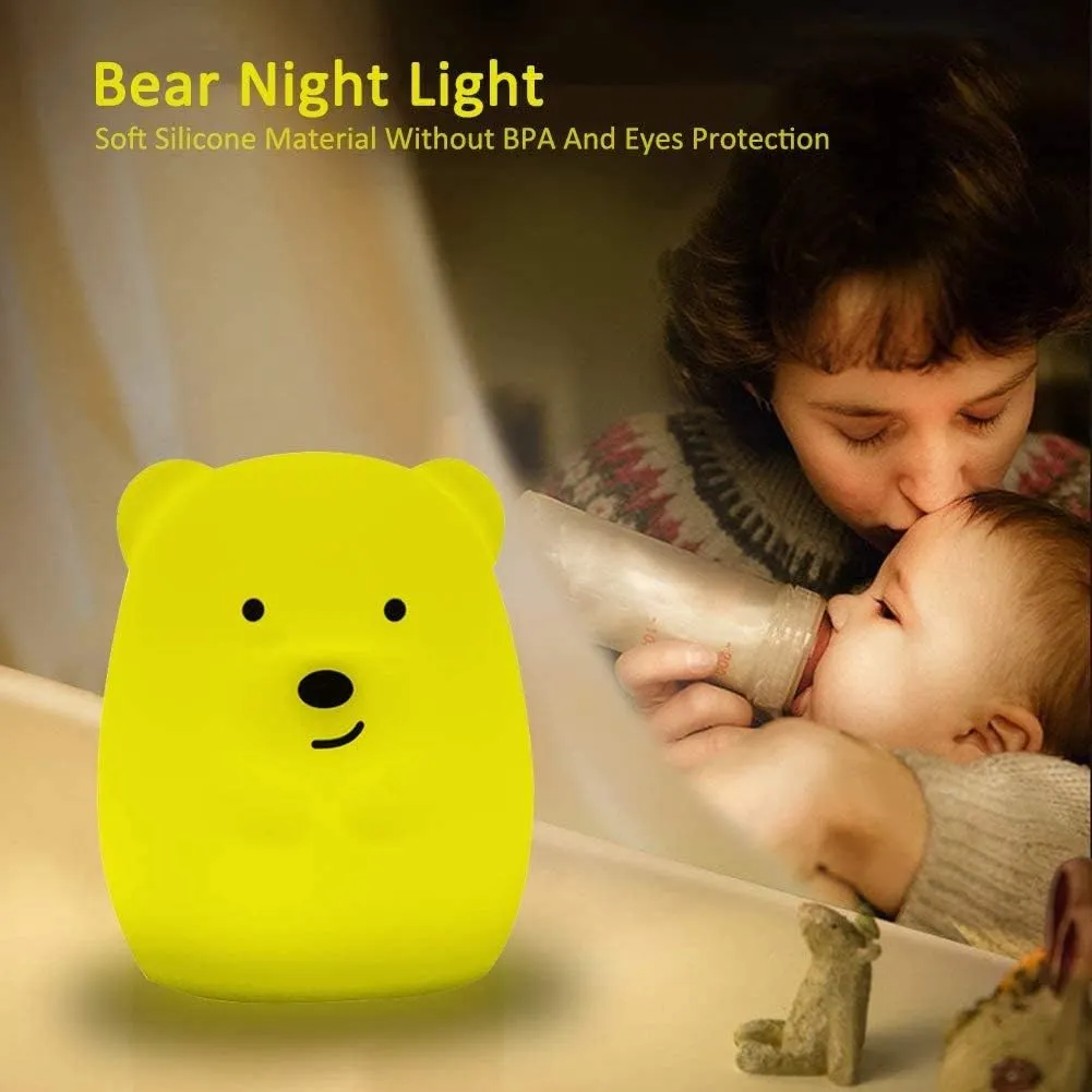 Bear Night Lights for Kids, Bedside lamp for Children, Baby Nursery Light - Break Resistant/Eye Caring/Adjustable Brightness Color/Time Setting/Gifts for Kids Babies Boys Girls - Medium