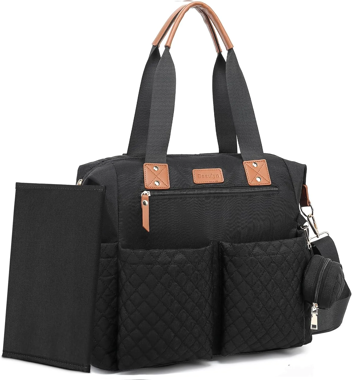 Beaulyn Diaper Bag Tote,Large Diaper Bag with Pacifier Case & Changing Pad,Waterproof Baby Bags with Shoulder Straps & Stroller Straps for Mom Dad