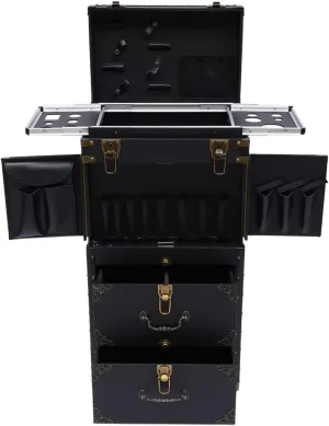 Beauty Salon Luggage,Rolling Lockable Makeup Train Case, Hairdressing Trolley Stylist Beauty Salon Cosmetic Luggage Travel Organizer Tool Box with Hair Dryer Holder