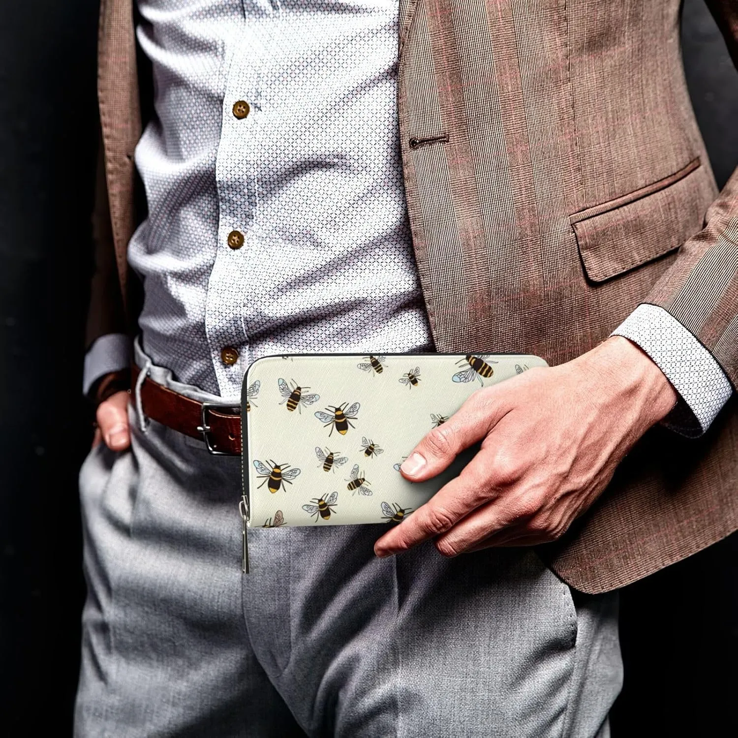 Bees Pattern Wallet for Men Women Elegant Long Clutch Zip Around Travel Leather Coin Purse Large Capacity Credit Card Holder Handbag