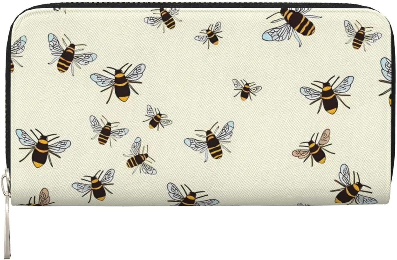 Bees Pattern Wallet for Men Women Elegant Long Clutch Zip Around Travel Leather Coin Purse Large Capacity Credit Card Holder Handbag