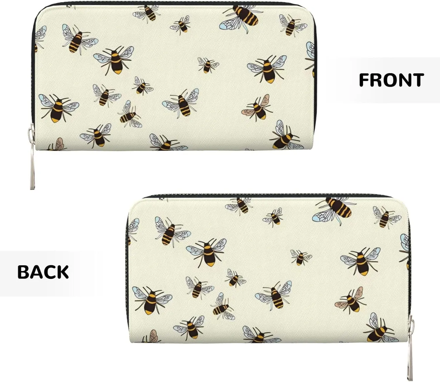 Bees Pattern Wallet for Men Women Elegant Long Clutch Zip Around Travel Leather Coin Purse Large Capacity Credit Card Holder Handbag