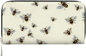 Bees Pattern Wallet for Men Women Elegant Long Clutch Zip Around Travel Leather Coin Purse Large Capacity Credit Card Holder Handbag