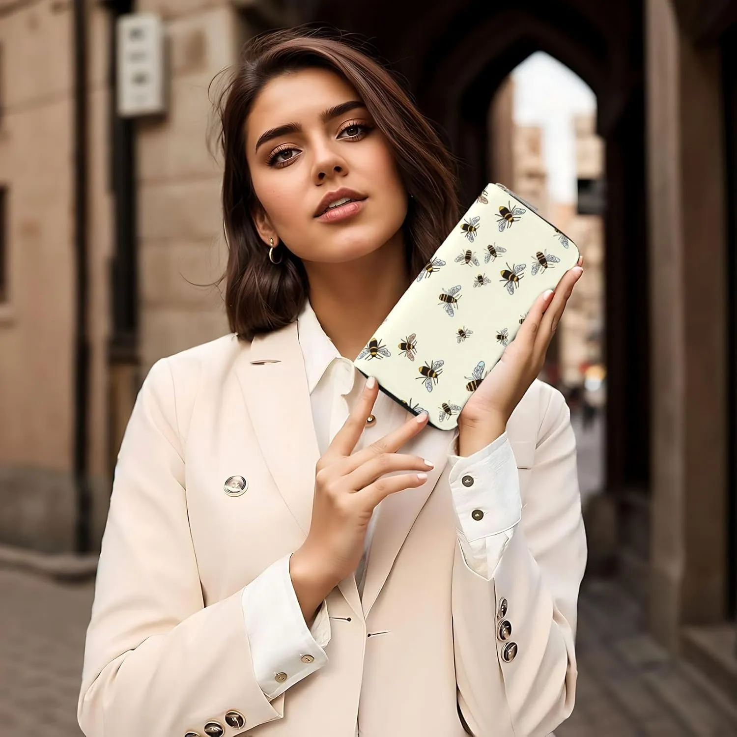 Bees Pattern Wallet for Men Women Elegant Long Clutch Zip Around Travel Leather Coin Purse Large Capacity Credit Card Holder Handbag