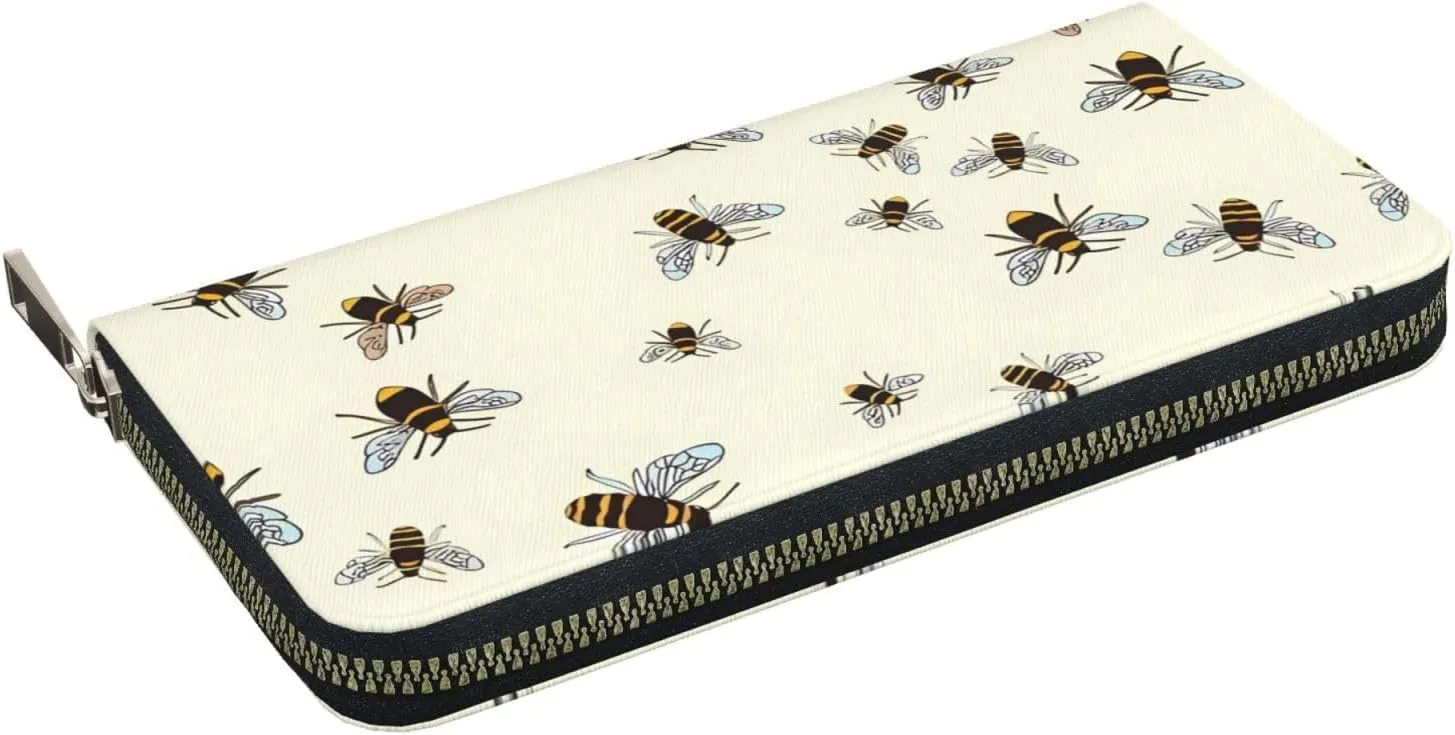 Bees Pattern Wallet for Men Women Elegant Long Clutch Zip Around Travel Leather Coin Purse Large Capacity Credit Card Holder Handbag