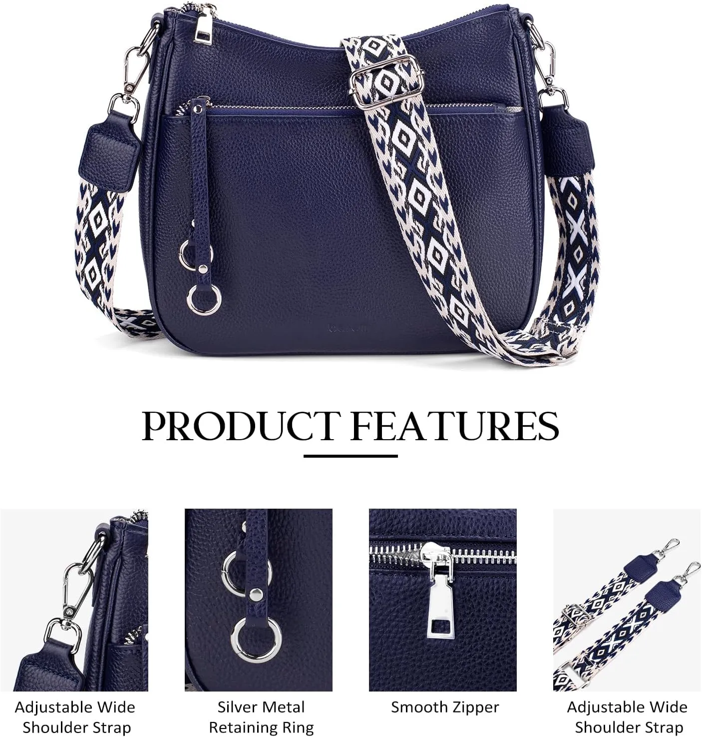 befen Genuine Leather Crossbody Bags for Women Travel Hobo Bags for Women with Adjustable Shoulder Guitar Strap