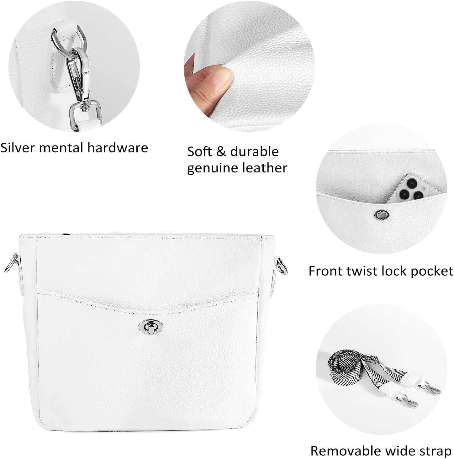 befen Genuine Leather Crossbody Bags for Women, Women's Shoulder Purse Hobo Handbags with Adjustable Wide Strap