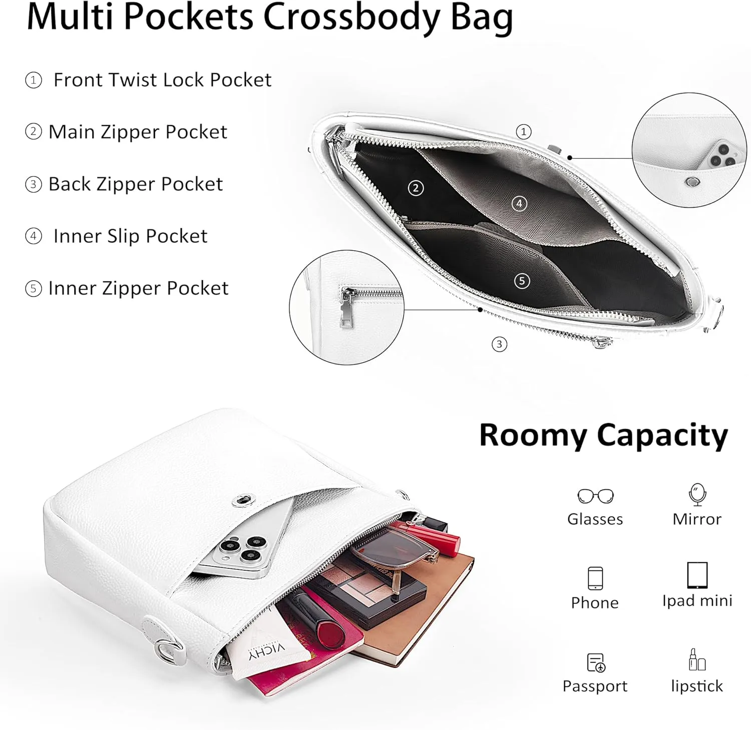 befen Genuine Leather Crossbody Bags for Women, Women's Shoulder Purse Hobo Handbags with Adjustable Wide Strap