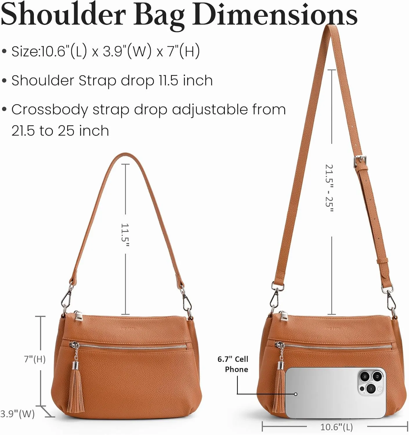 befen Genuine Leather Crossbody Hobo Purses for Women, Ladies Shoulder Bags Handbags with 2 Shoulder Straps
