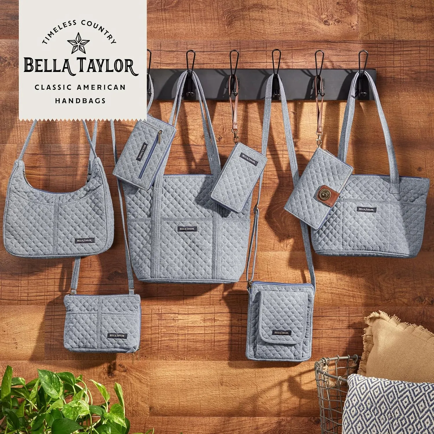 Bella Taylor Slim Card Wallet for Women | Quilted Cotton Fabric Zip Around Credit Card Wallet with RFID Protection | Blue Chambray