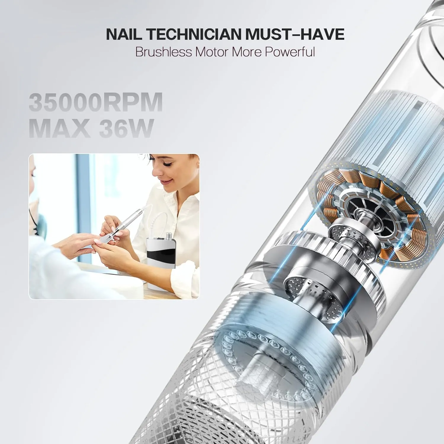 Belle Pro Cordless Nail Drill - 35000RPM Brushless Rechargeable Electric Nail File, 6 Diamond Bits & Sanding Bands for Acrylic Gel Nails, Salon Portable E-File Kit for Manicure Pedicure (Purple)