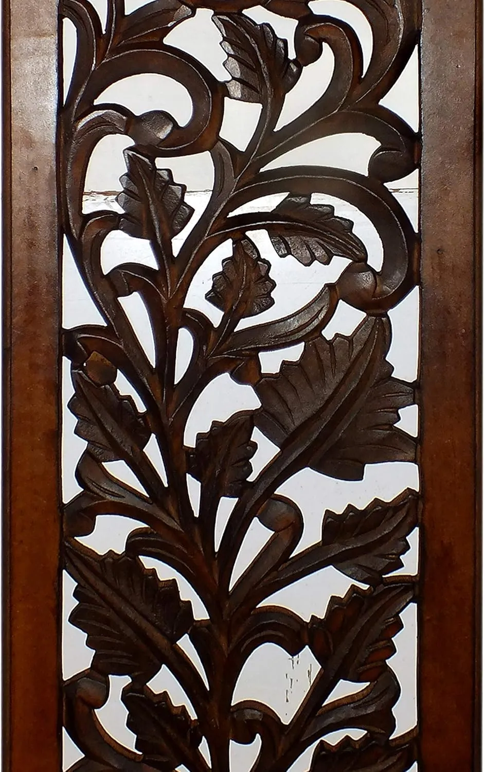 Benjara Mango Wood Wall Panel Hand Crafted with Leaves and Scroll Work Motif, Brown, Rectangle