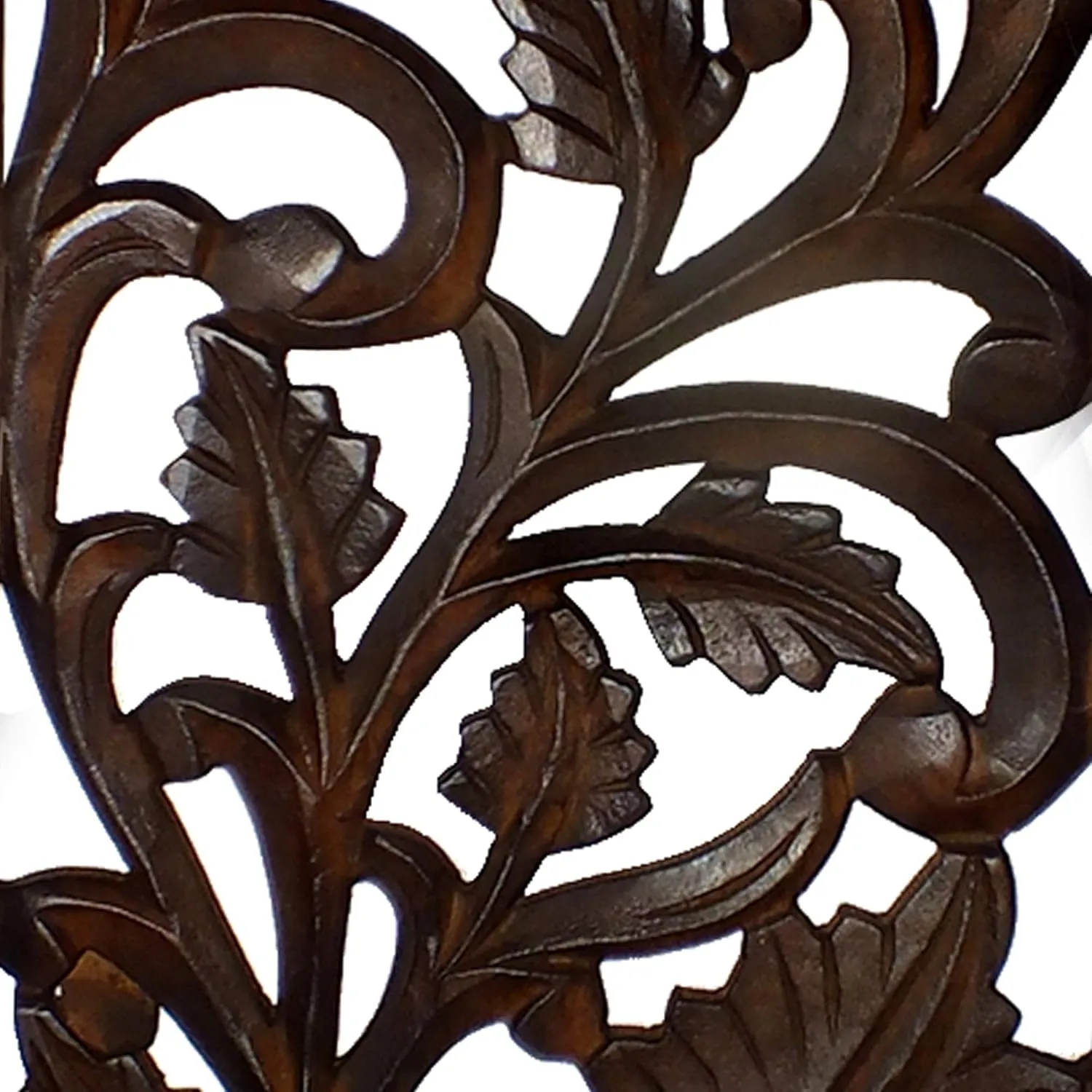 Benjara Mango Wood Wall Panel Hand Crafted with Leaves and Scroll Work Motif, Brown, Rectangle