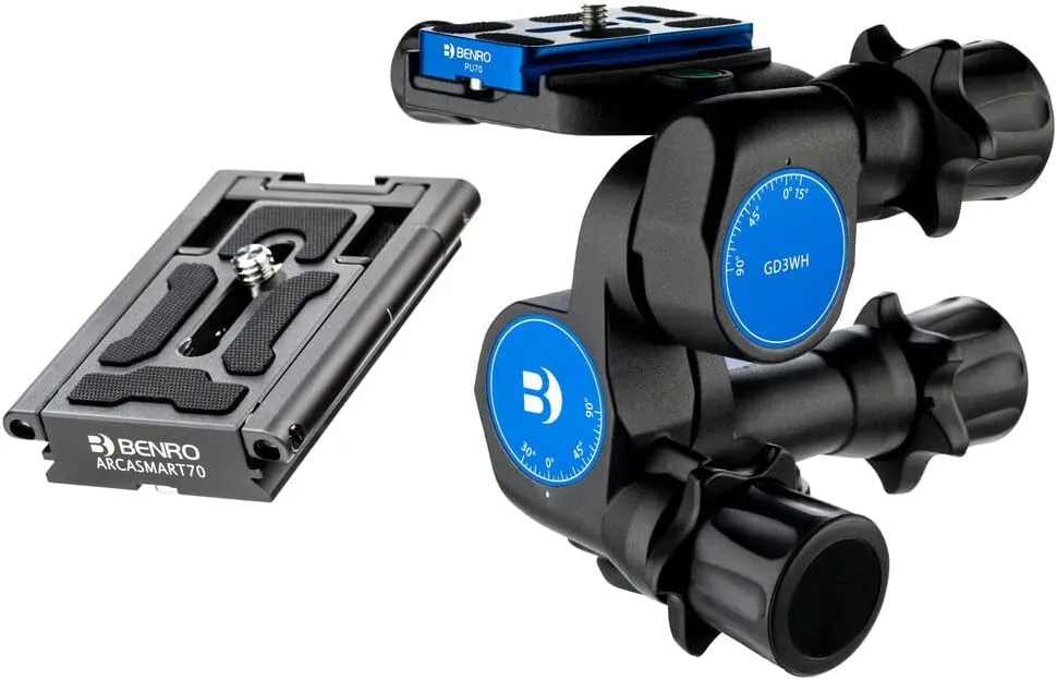 Benro GD3WH 3-Way Geared Head with Additional ArcaSmart70 Plate (GD3WHACS70)