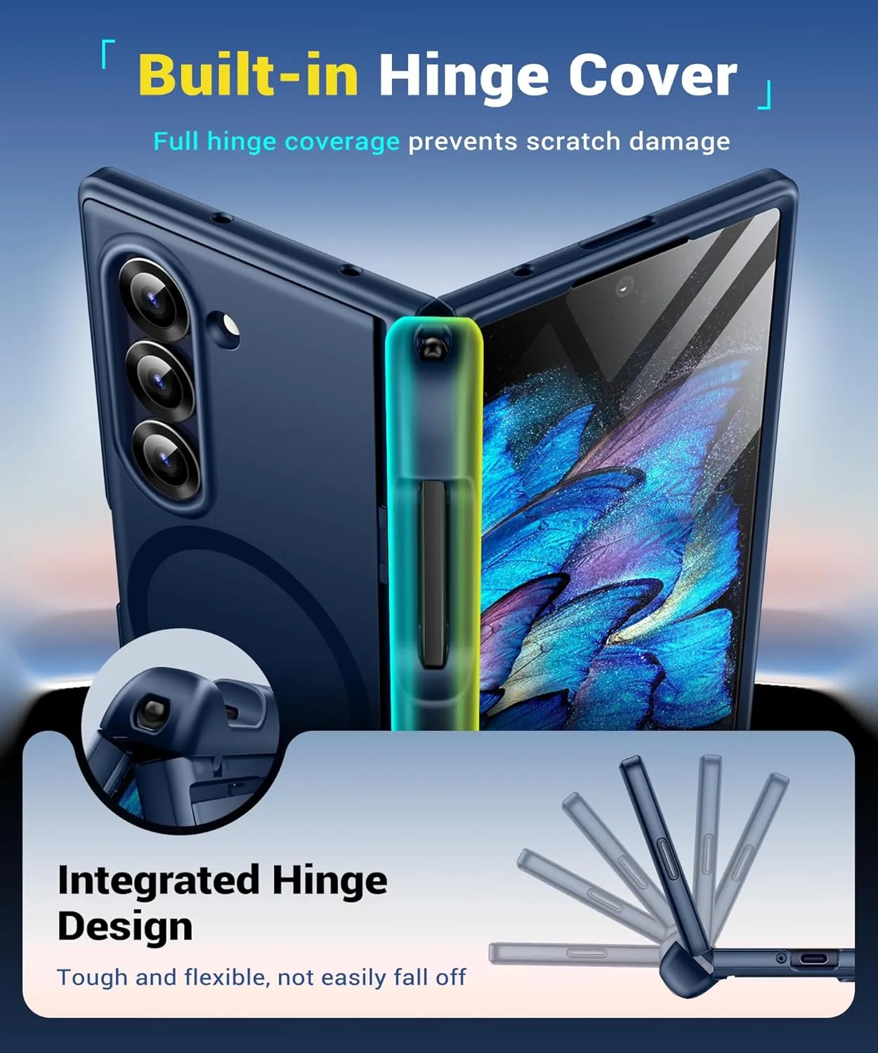 BERFY Magnetic Armor Stand for Samsung Galaxy Z Fold 6 with Screen Protector, Built-in S Pen Holder & 2 Invisible Kickstands, [Compatible with MagSafe] Full-Body Shockproof Case for Z Fold 6, Blue