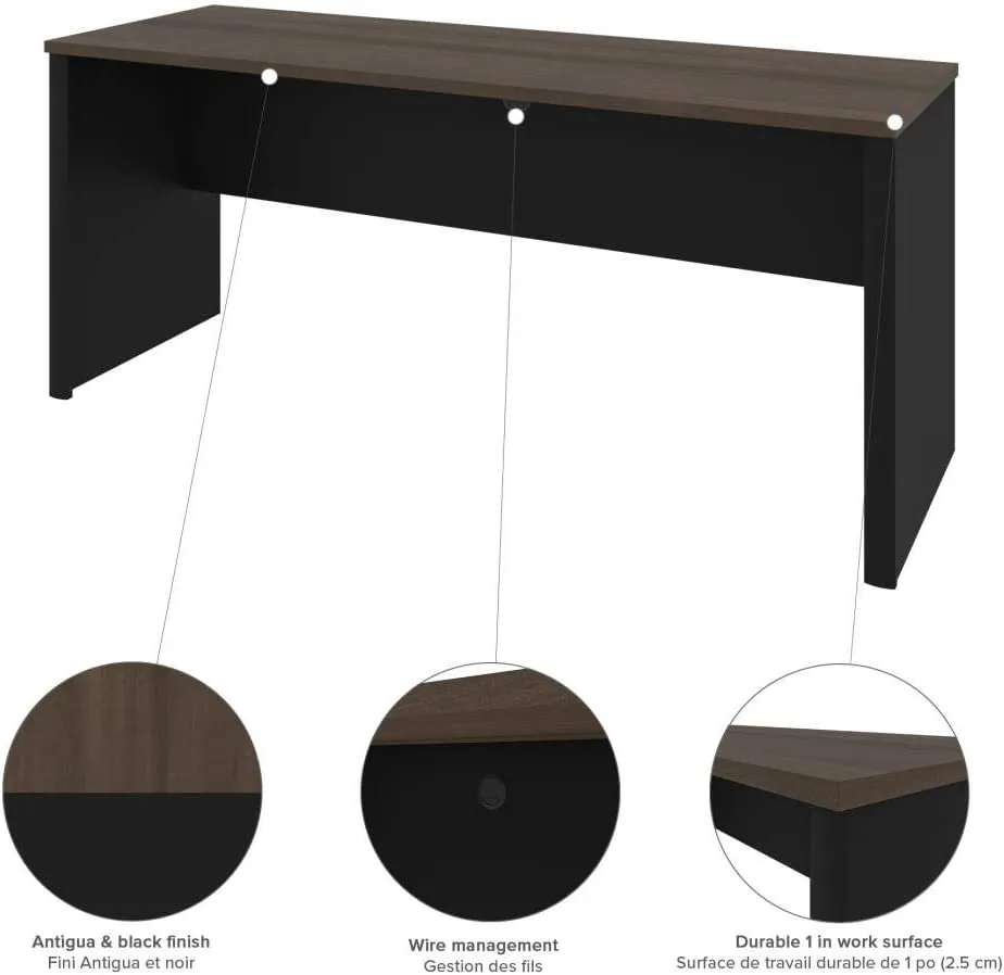 Bestar Connexion L-Shaped Desk with Hutch and Lateral File Cabinet, 72W, Antigua & Black