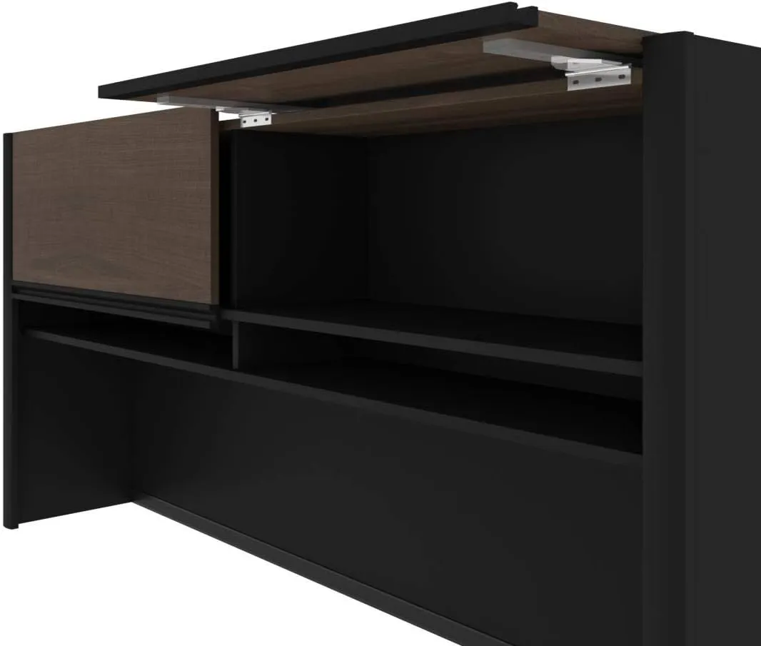 Bestar Connexion L-Shaped Desk with Hutch and Lateral File Cabinet, 72W, Antigua & Black