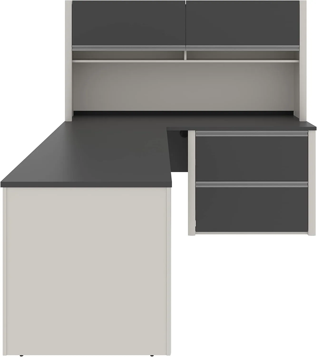 BESTAR Connexion L-Shaped Desk with Hutch and Lateral File Cabinet, 72W, Slate/Sandstone