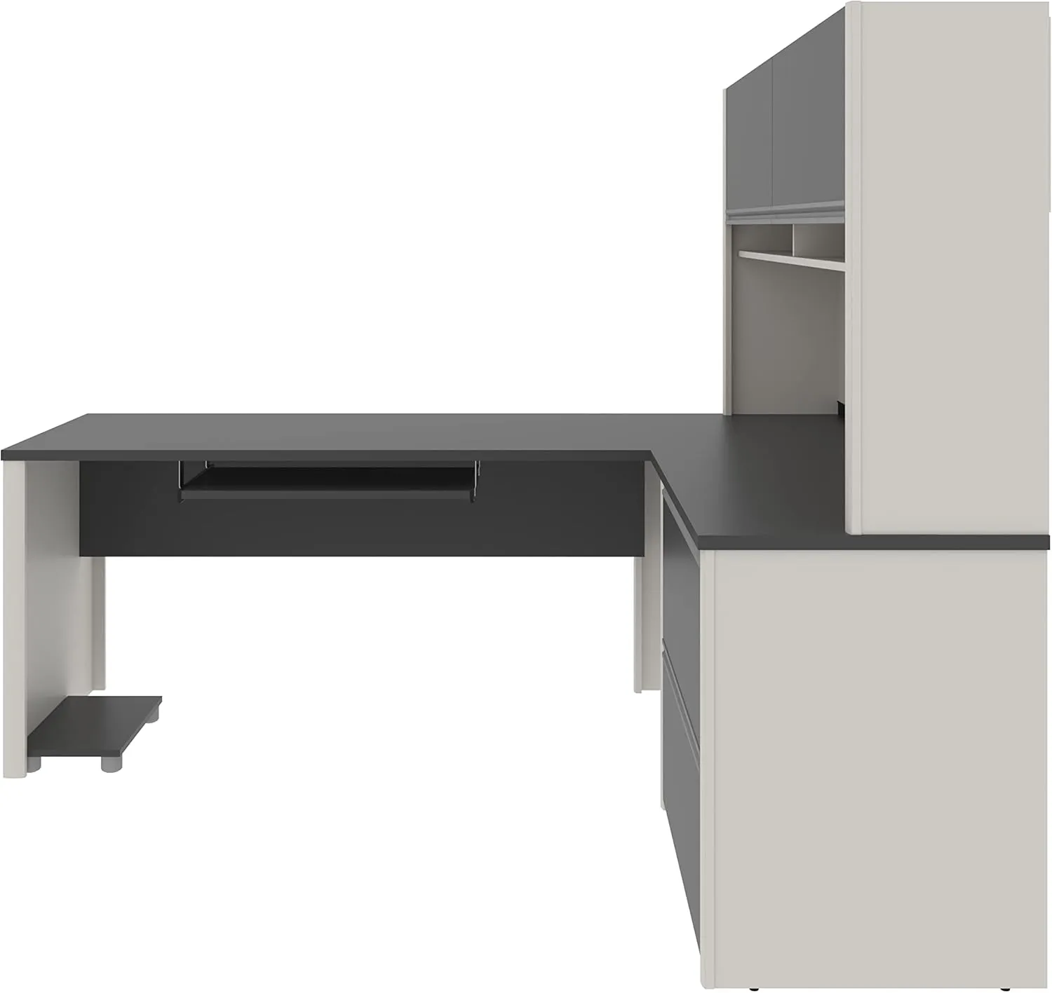 BESTAR Connexion L-Shaped Desk with Hutch and Lateral File Cabinet, 72W, Slate/Sandstone