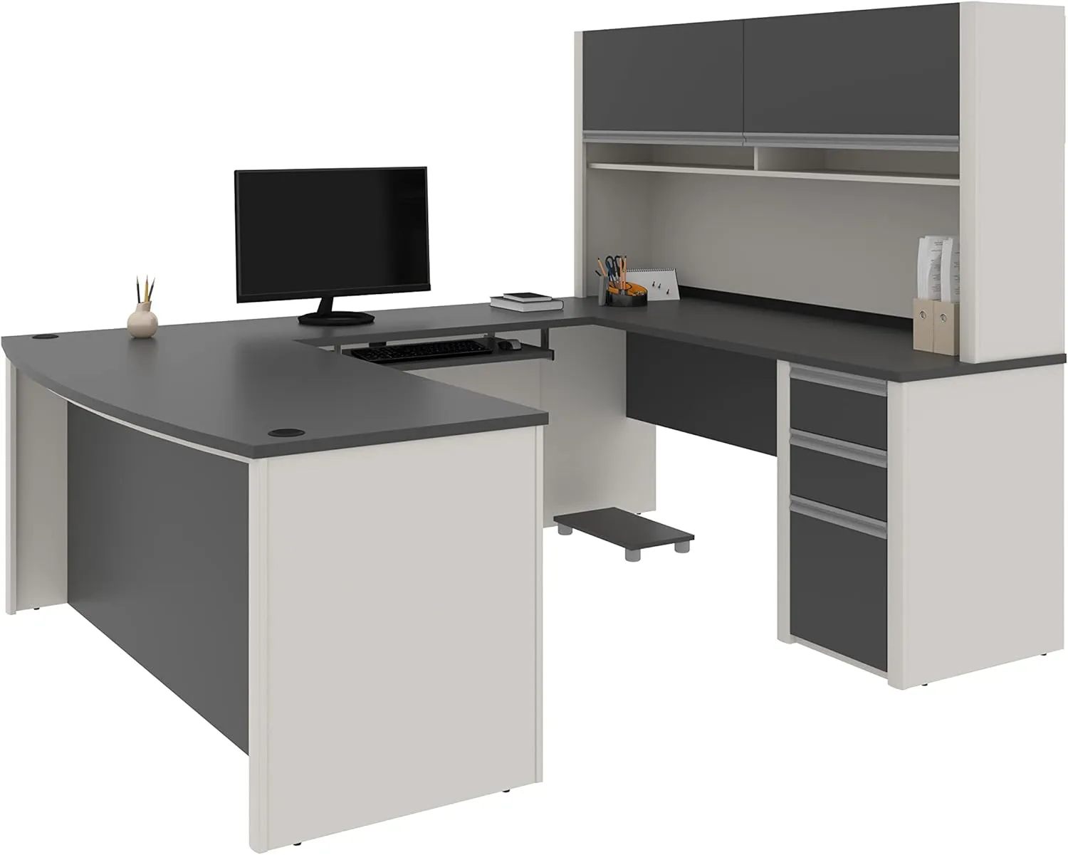 Bestar Connexion U-Shaped Workstation with Three Drawers, 72W, Slate/Sandstone