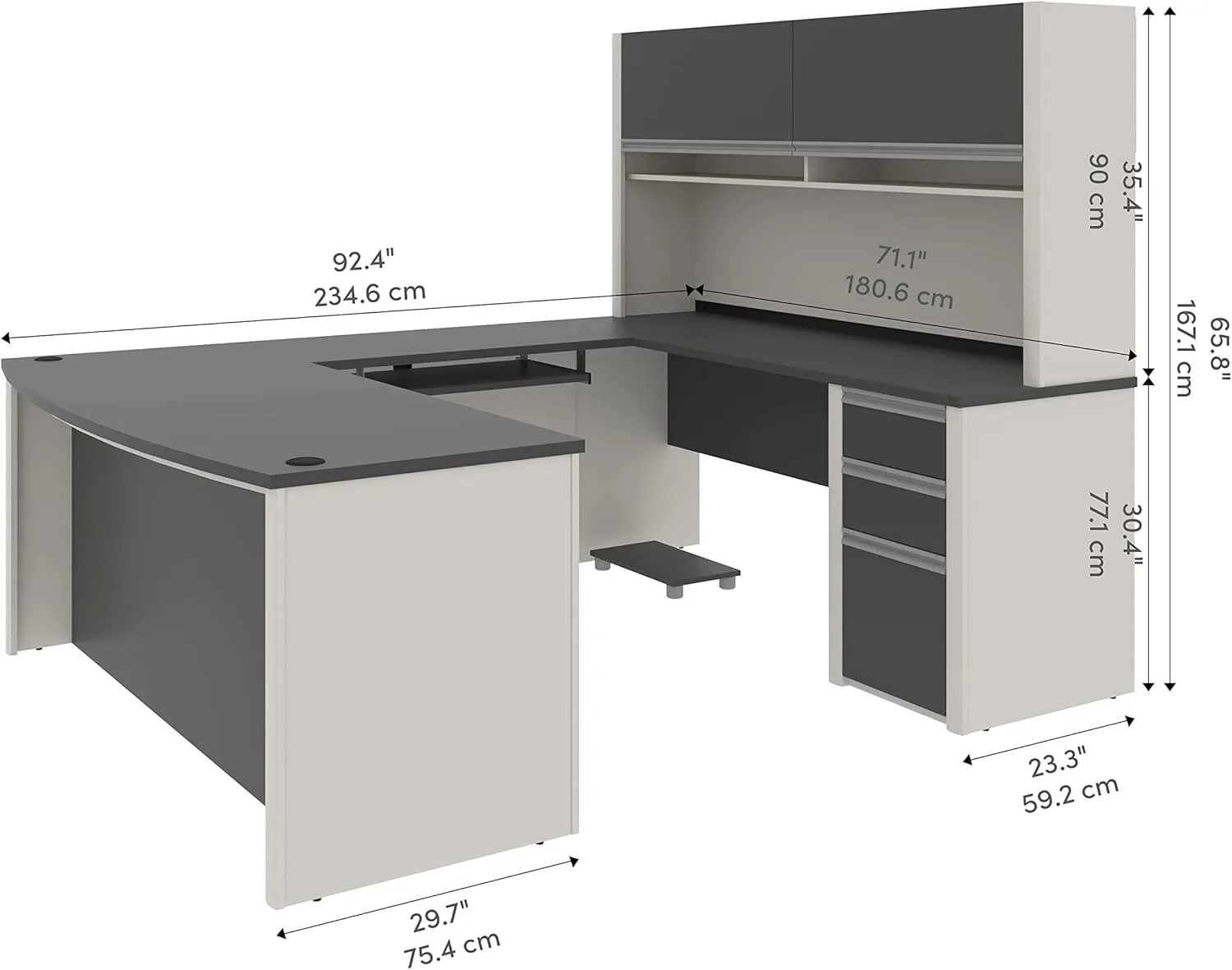 Bestar Connexion U-Shaped Workstation with Three Drawers, 72W, Slate/Sandstone