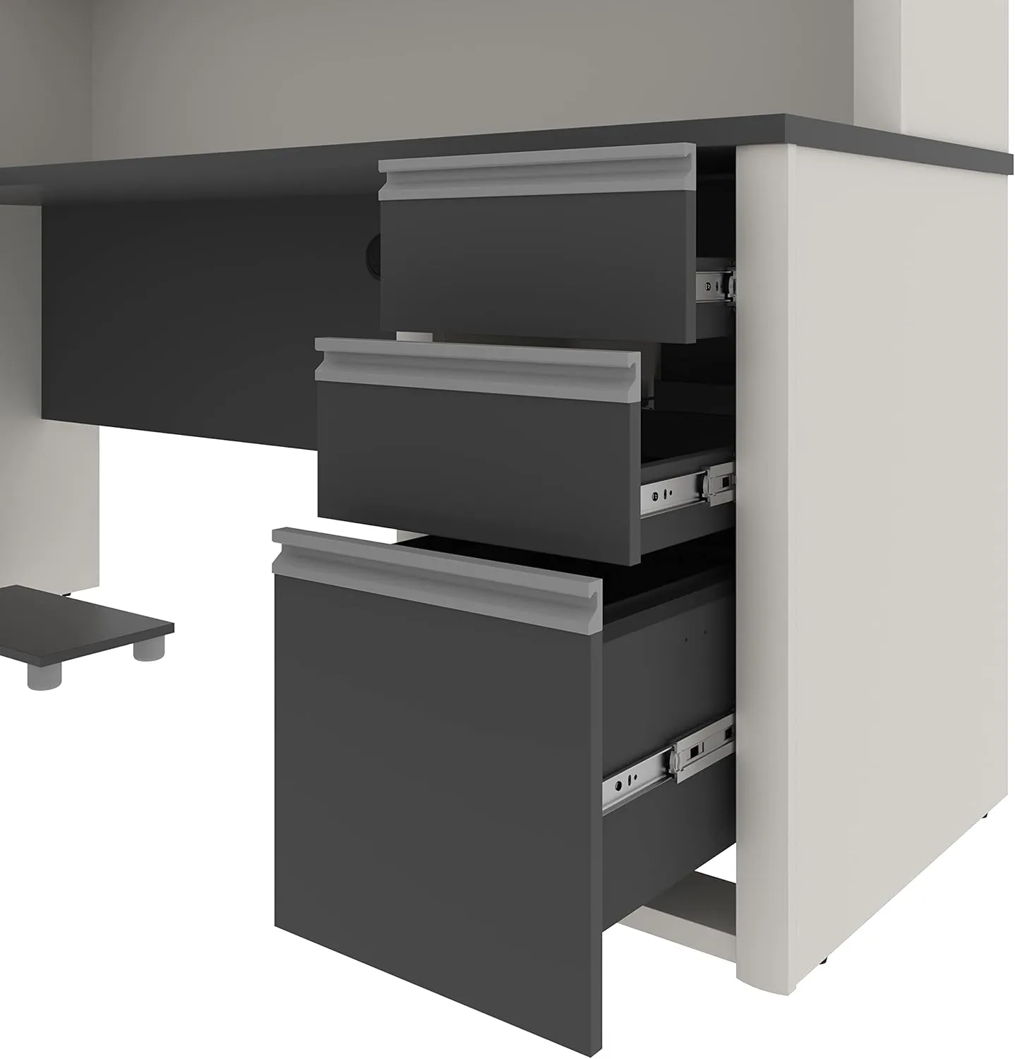 Bestar Connexion U-Shaped Workstation with Three Drawers, 72W, Slate/Sandstone