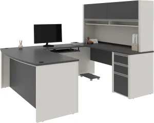Bestar Connexion U-Shaped Workstation with Three Drawers, 72W, Slate/Sandstone