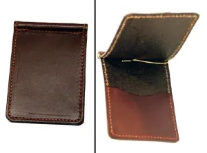 BI-FOLD DARK BROWN LEATHER MONEY CLIP with CARD POCKET - Amish Handmade USA