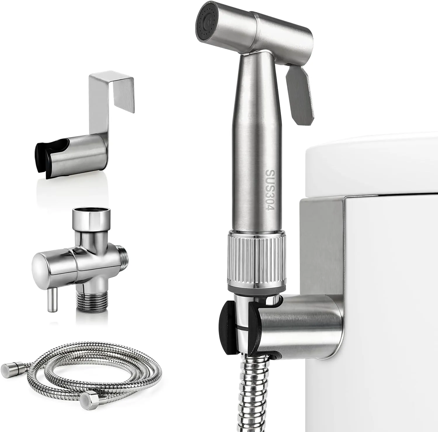 Bidet Sprayer for Toilet with Adjustable Water Pressure, Handheld Bidet Sprayer Kit, Bidet Sprayer Set- Stainless Steel