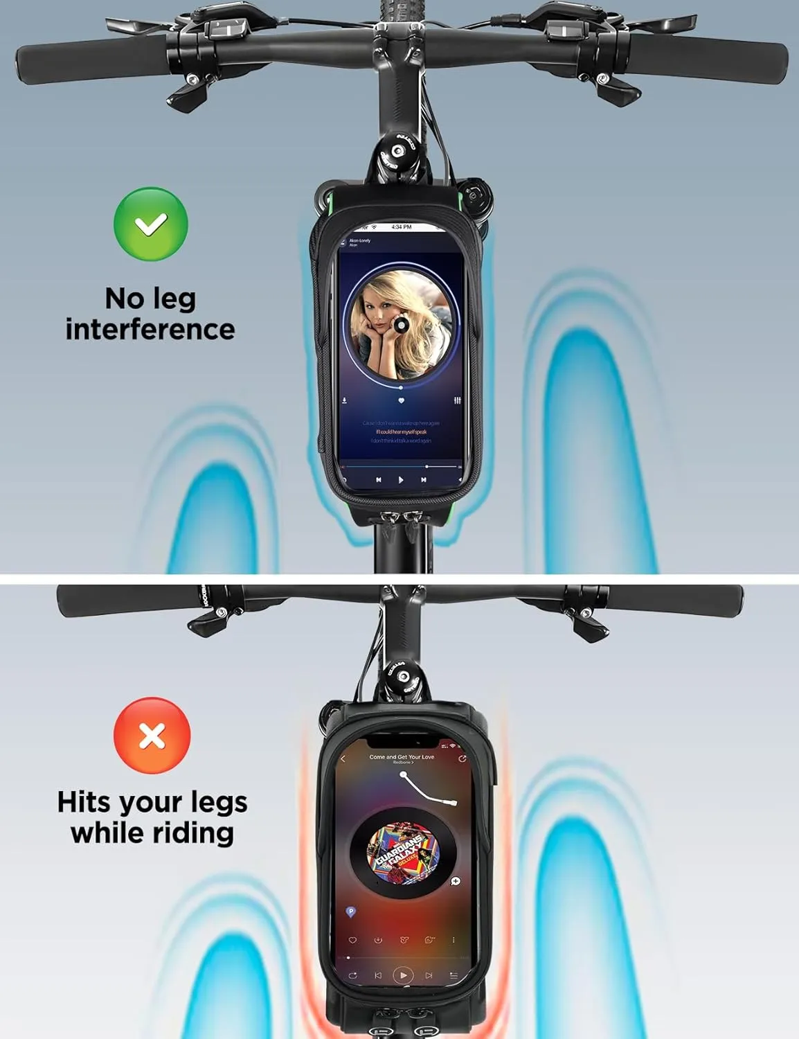 Bike Phone Holder Bag, EVA Waterproof Bicycle Front Frame Bag, Bike Accessories Cycling Pouch with Sensitive TPU Touch-Screen, Bicycle Phone Mount with Rain Cover for Phone under 6.5"(Green, 6.5 inch)