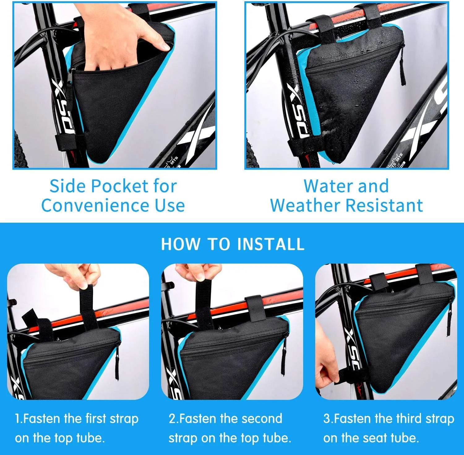 Bike Triangle Frame Bag - Bicycle Cycling Storage Triangle Top Tube Front Pouch Saddle Bag for Road and Mountain Bikes