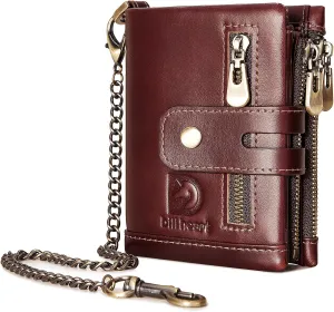 bill heart Chain wallets for men, Genuine Leather Biker Wallet with RFID Blocking Brown Color with Chain…