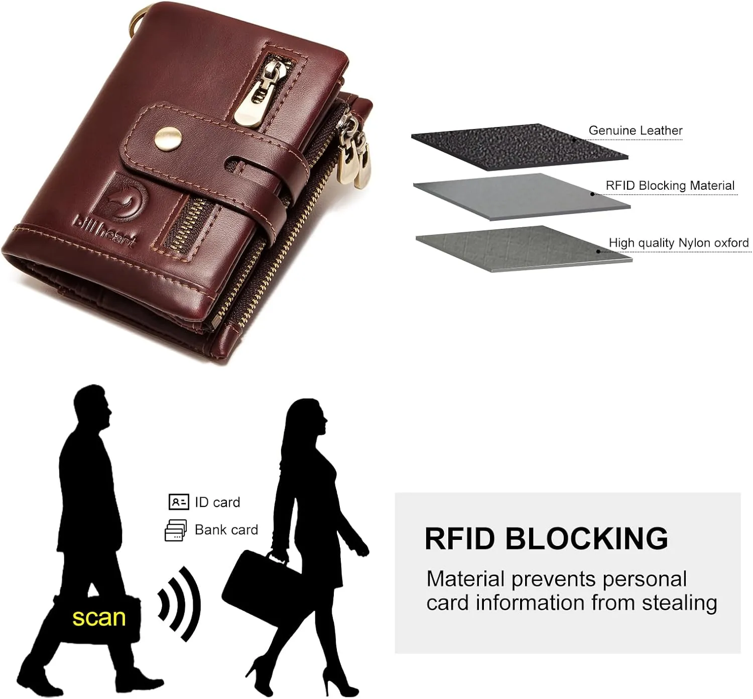bill heart Chain wallets for men, Genuine Leather Biker Wallet with RFID Blocking Brown Color with Chain…