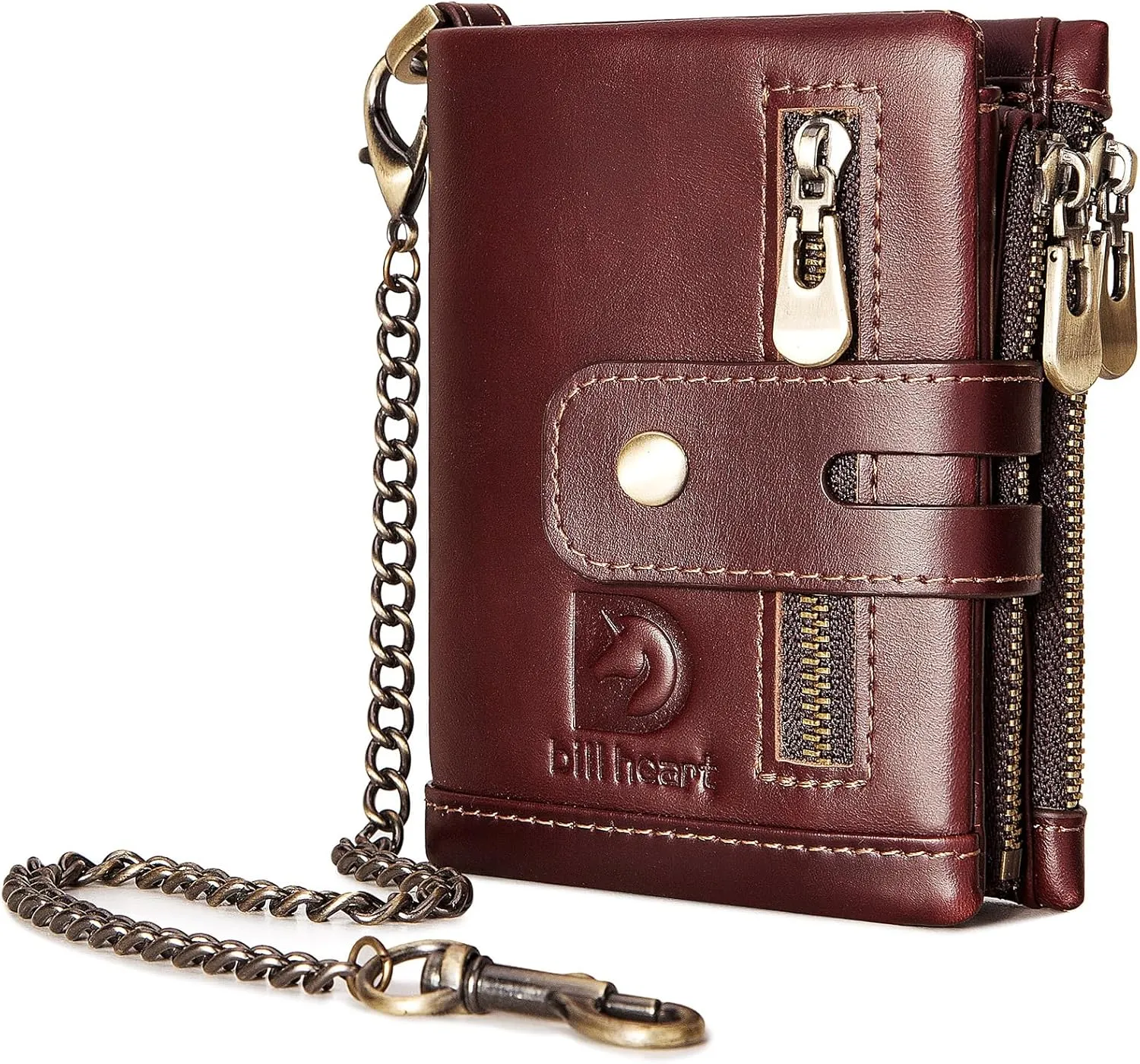 bill heart Chain wallets for men, Genuine Leather Biker Wallet with RFID Blocking Brown Color with Chain…