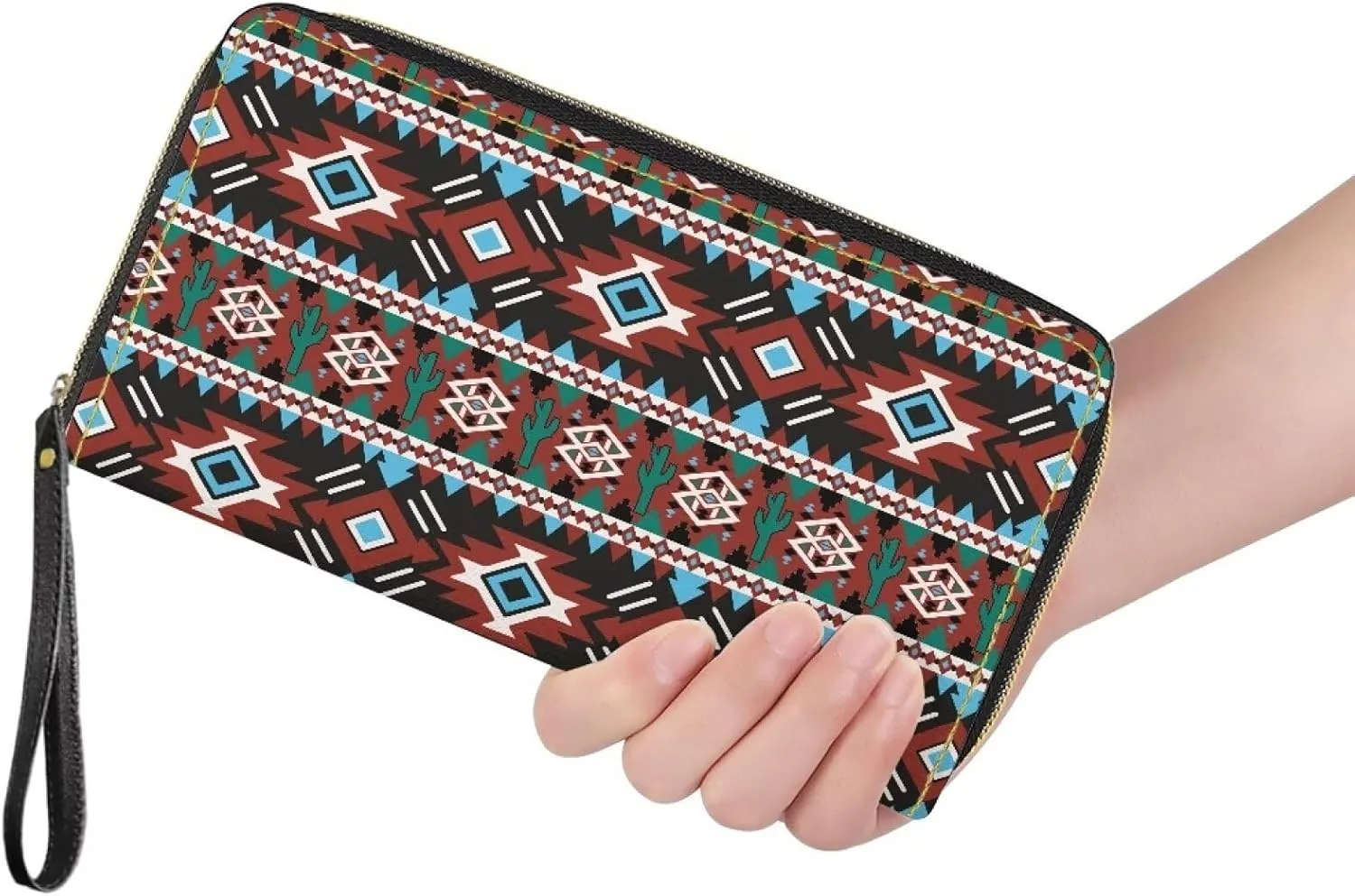 Binienty Womens Zipper Wallet, PU Leather Wristlet Purse, Zip Around Card Holder Organizer Clutch Handbag
