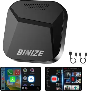 Binize Carplay Ai Box Android 13 Compatible with Wireless Carplay Wireless Android Auto AI Box Carplay Streaming Video Apps 4 64G Only Support Cars with OEM Wired CarPlay/Android Auto