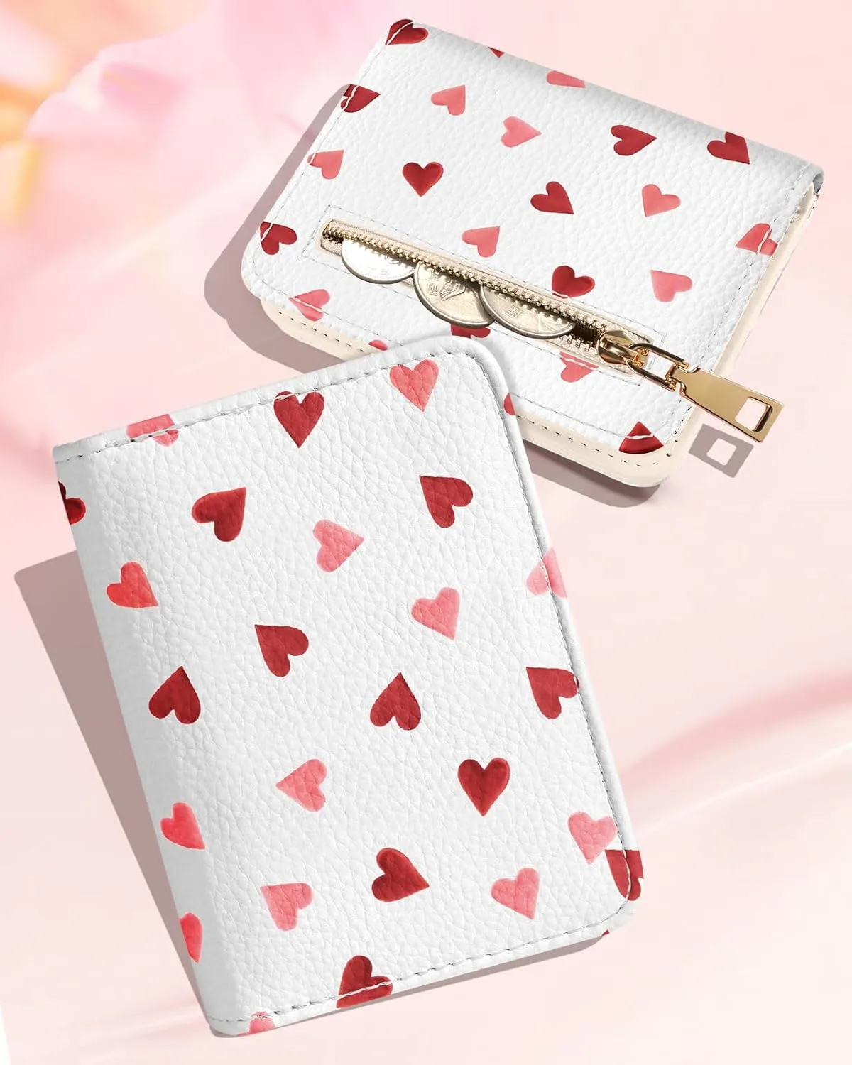 Bistup Credit Card Holder Wallet for Women - Cute Leather Ladies Teen Girls Female Cardholder Wallets Accordion Purse Small Medium Aesthetic Print Heart Unique Modern Rfid Zipper Around