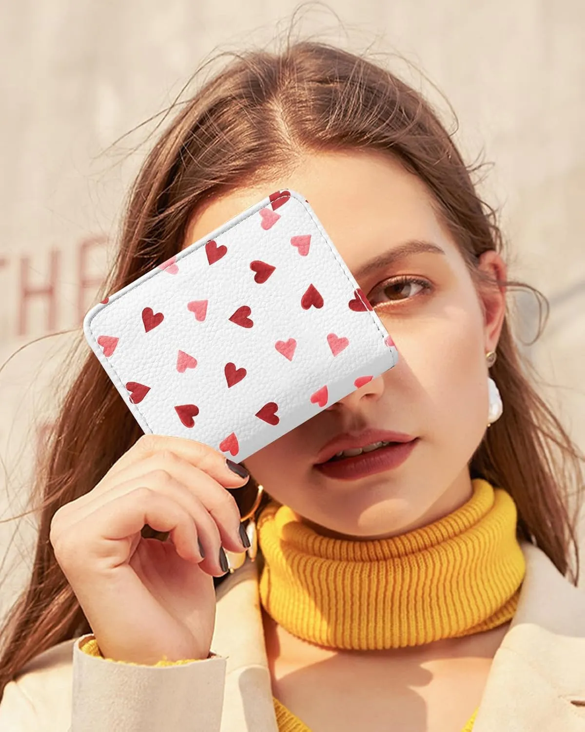 Bistup Credit Card Holder Wallet for Women - Cute Leather Ladies Teen Girls Female Cardholder Wallets Accordion Purse Small Medium Aesthetic Print Heart Unique Modern Rfid Zipper Around