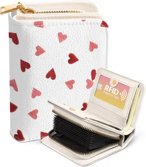 Bistup Credit Card Holder Wallet for Women - Cute Leather Ladies Teen Girls Female Cardholder Wallets Accordion Purse Small Medium Aesthetic Print Heart Unique Modern Rfid Zipper Around