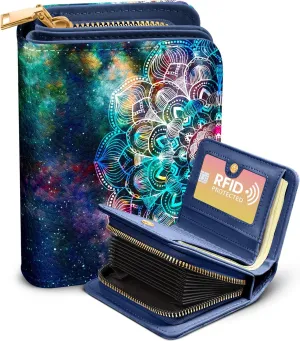 Bistup Credit Card Holder Wallet for Women Cute Leather Ladies Teen Girls Female Cardholder Wallets Accordion Purse Small Medium Aesthetic Print Hena Modern Design Rfid Zipper Around