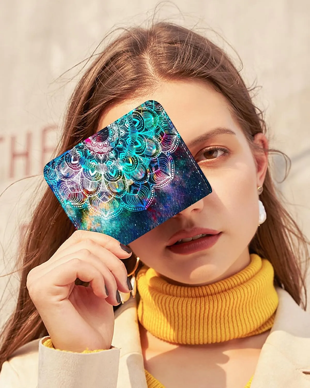 Bistup Credit Card Holder Wallet for Women Cute Leather Ladies Teen Girls Female Cardholder Wallets Accordion Purse Small Medium Aesthetic Print Hena Modern Design Rfid Zipper Around