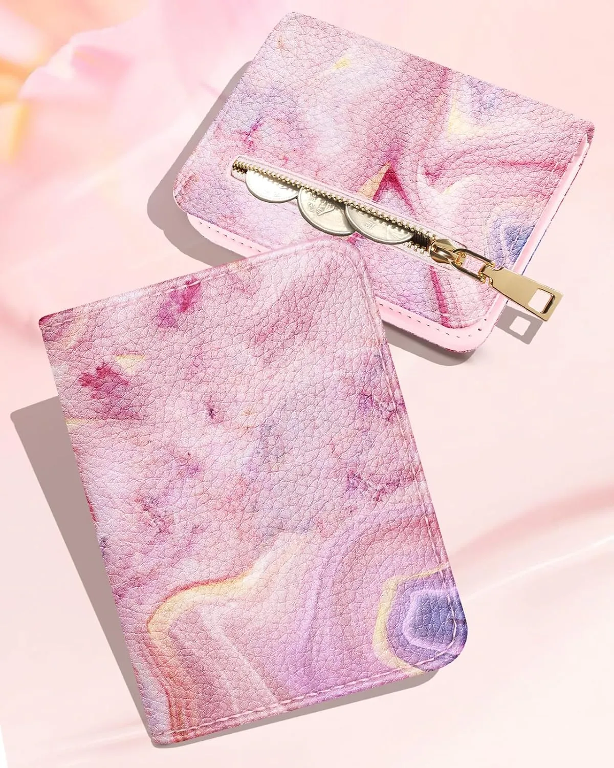 Bistup Credit Card Holder Wallet for Women Cute Leather Ladies Teen Girls Female Cardholder Wallets Accordion Purse Small Medium Aesthetic Print Marble Modern Design Rfid Zipper Around